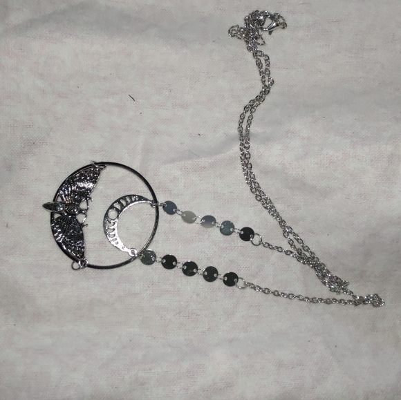 Silver Moon and Death Moth necklace - Picture 2 of 2